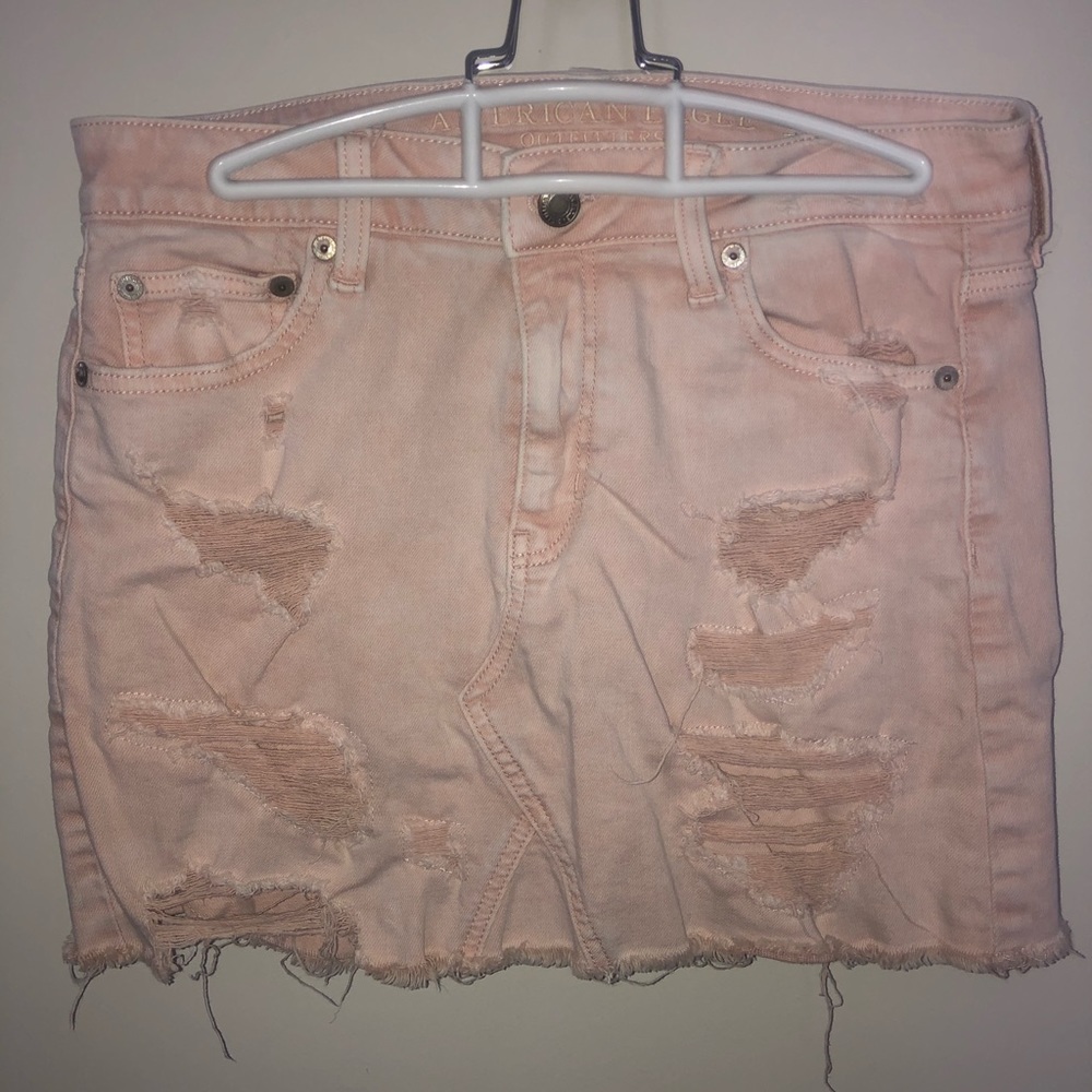 Light Pink Distressed Mini Skirt